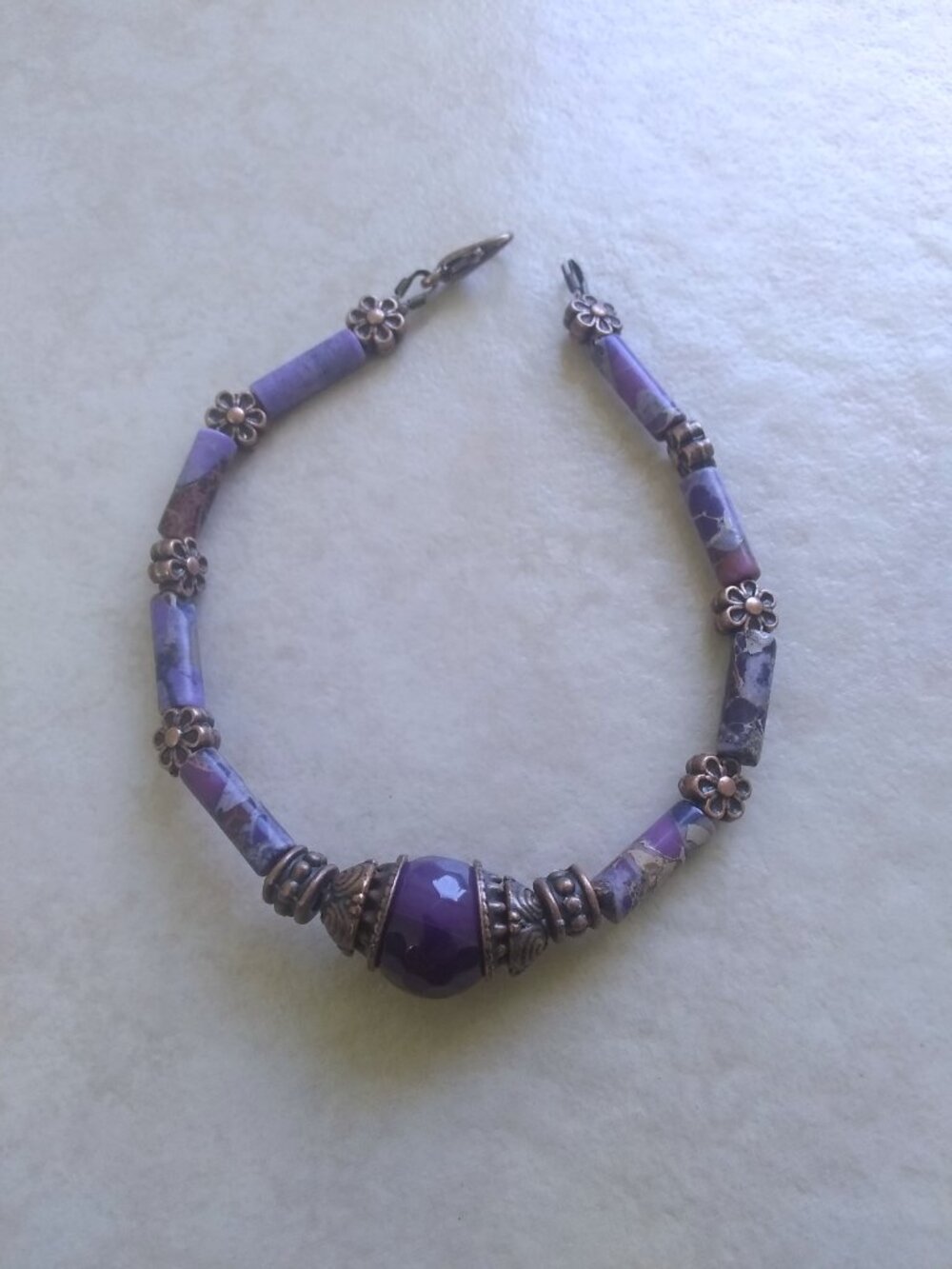 Purple Sea Sediment Jasper + Agate Bracelet - Slim-Line Boho Chic Gypsy Bracelet - Picture 7 of 9